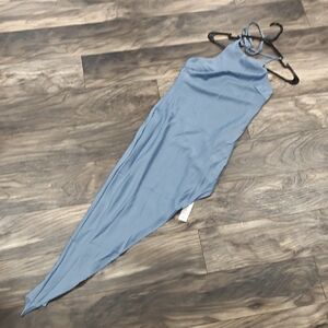 Missguided Light Blue Asymmetrical Silk Dress